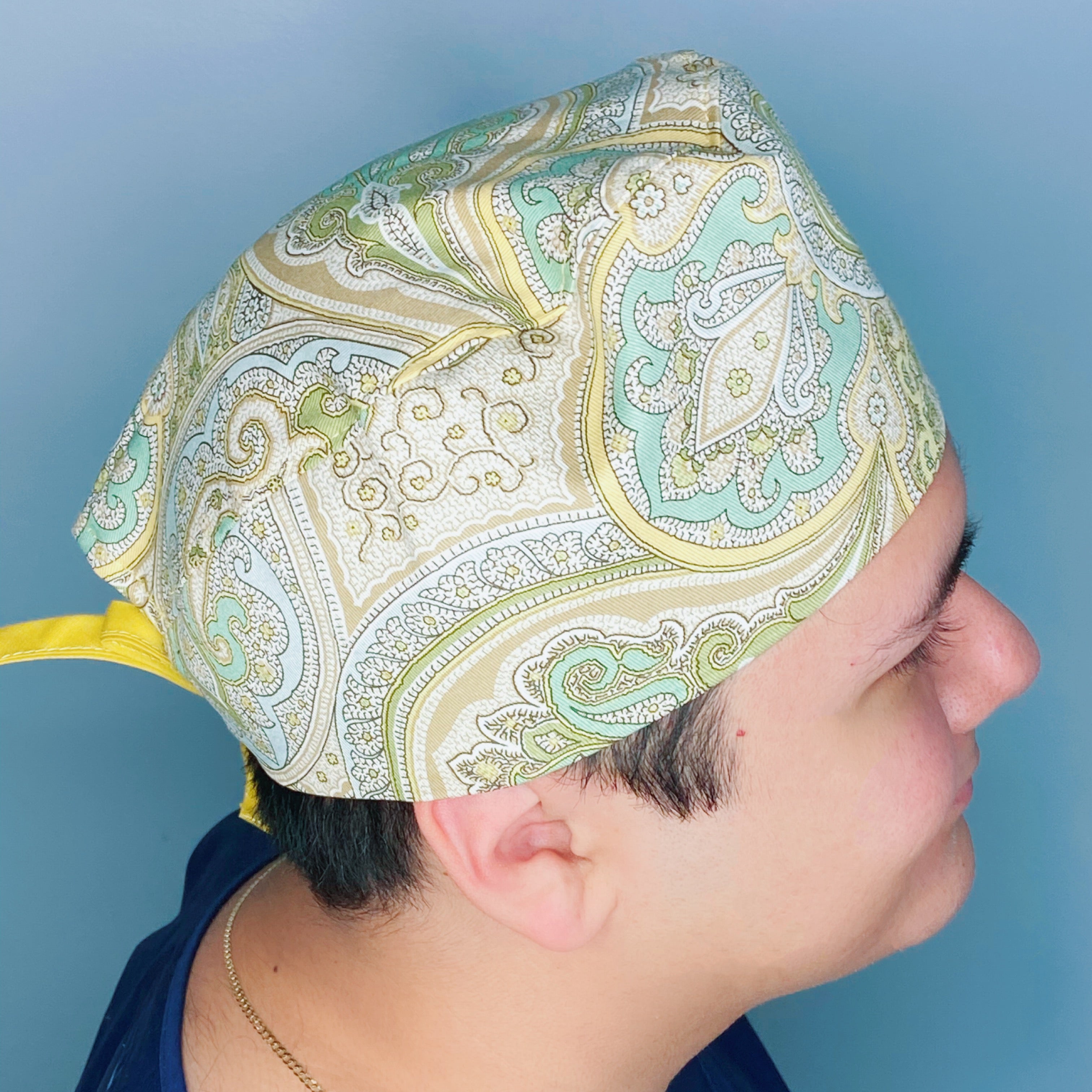 Yellow & Aqua Arabesque Mandala Floral Design Unisex Cute Scrub Cap