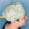 Yellow & Aqua Arabesque Mandala Floral Design Unisex Cute Scrub Cap