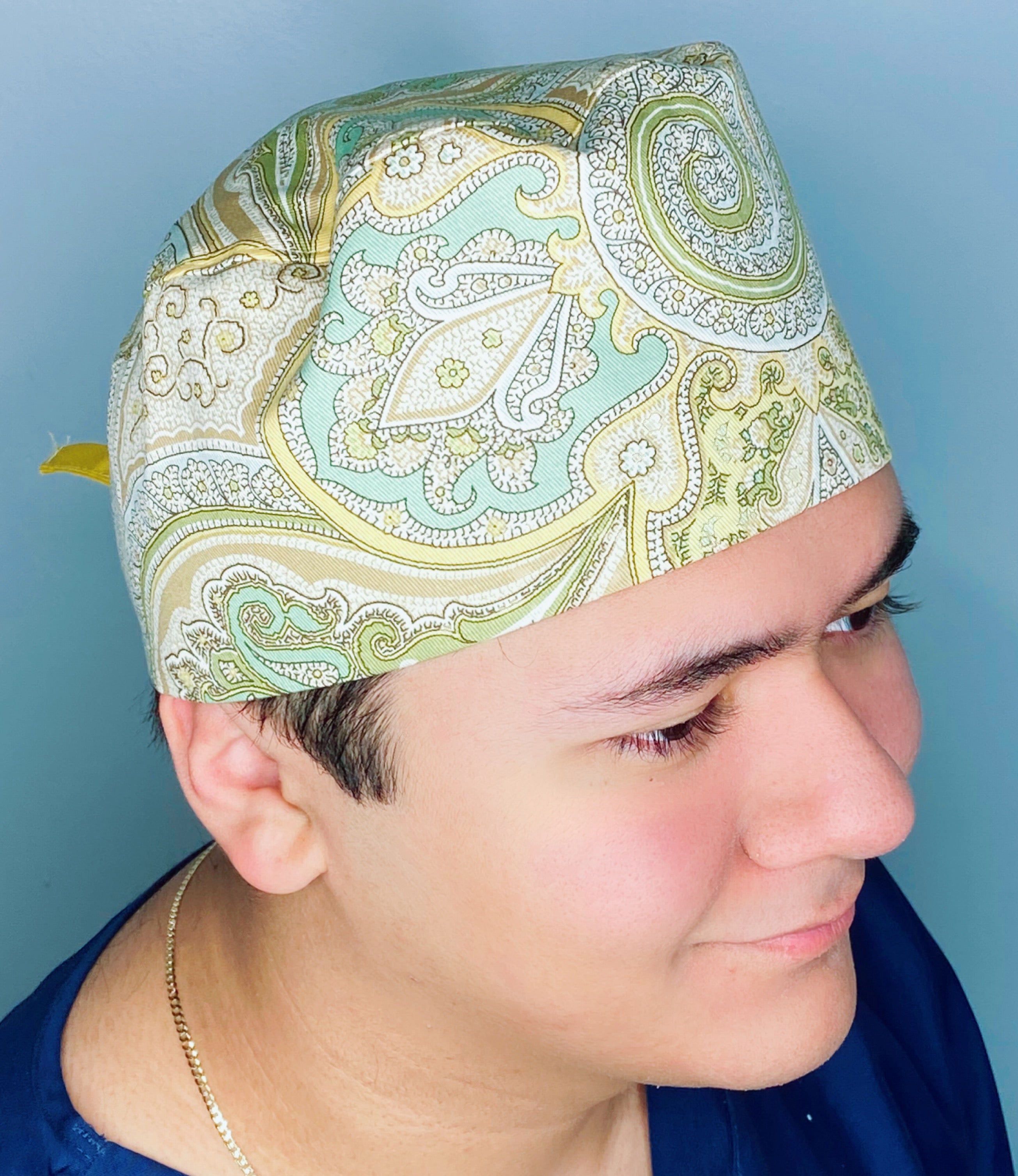 Yellow & Aqua Arabesque Mandala Floral Design Unisex Cute Scrub Cap