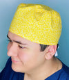 Yellow & White Arabesque Mandala Floral Design Unisex Cute Scrub Cap