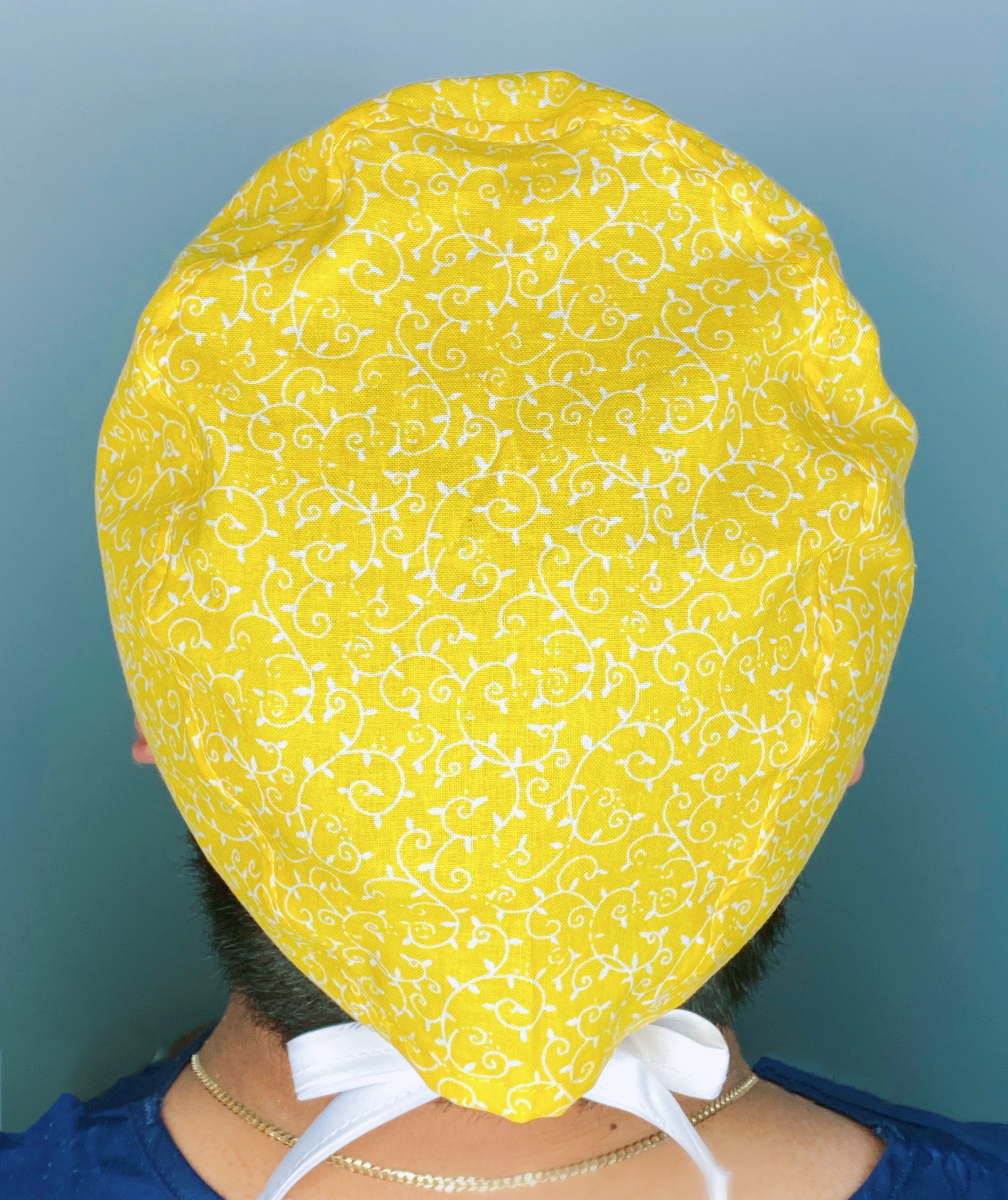 Yellow & White Arabesque Mandala Floral Design Unisex Cute Scrub Cap