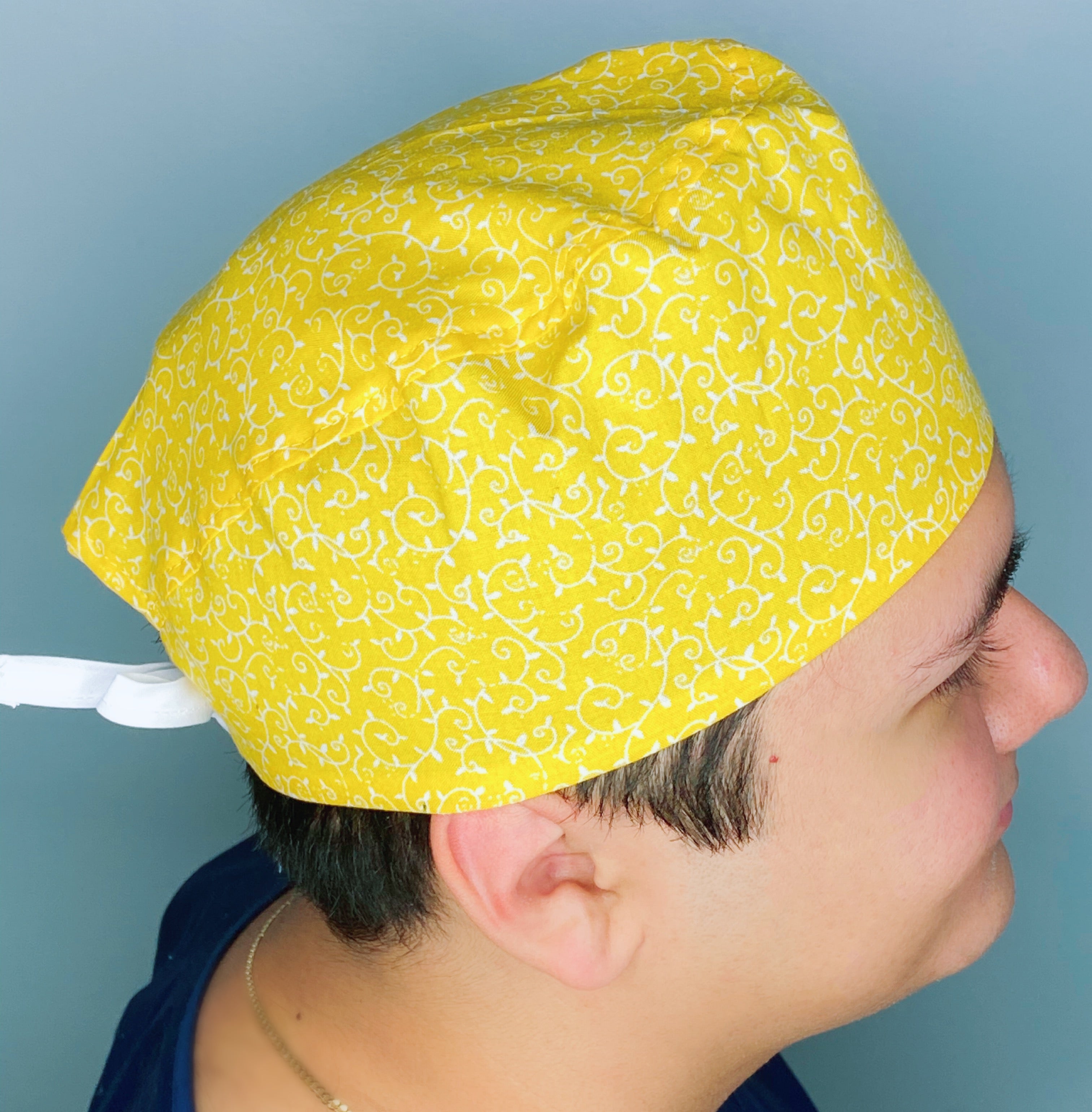 Yellow & White Arabesque Mandala Floral Design Unisex Cute Scrub Cap