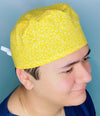 Yellow & White Arabesque Mandala Floral Design Unisex Cute Scrub Cap