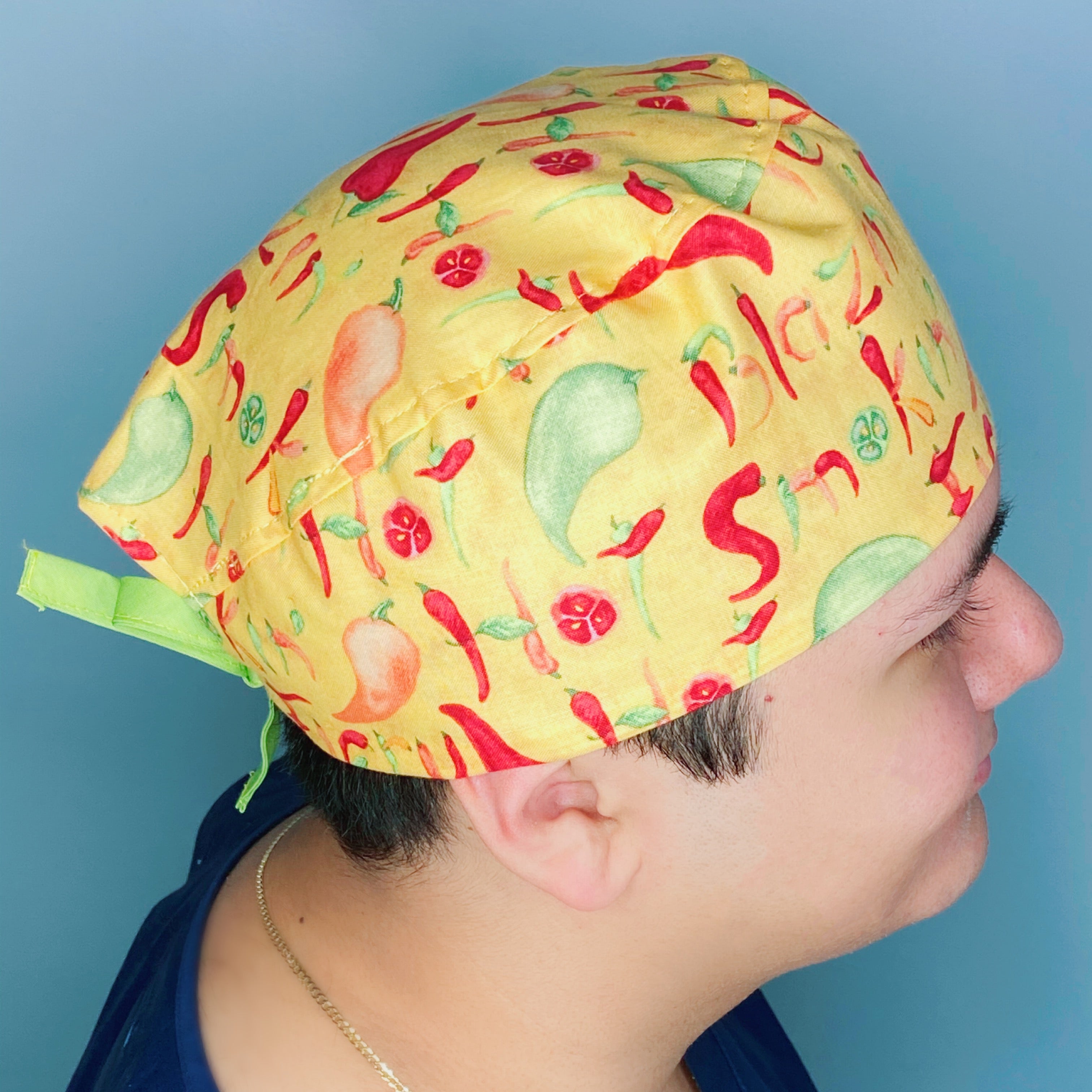 Hot Peppers on Yellow Unisex Food Scrub Cap