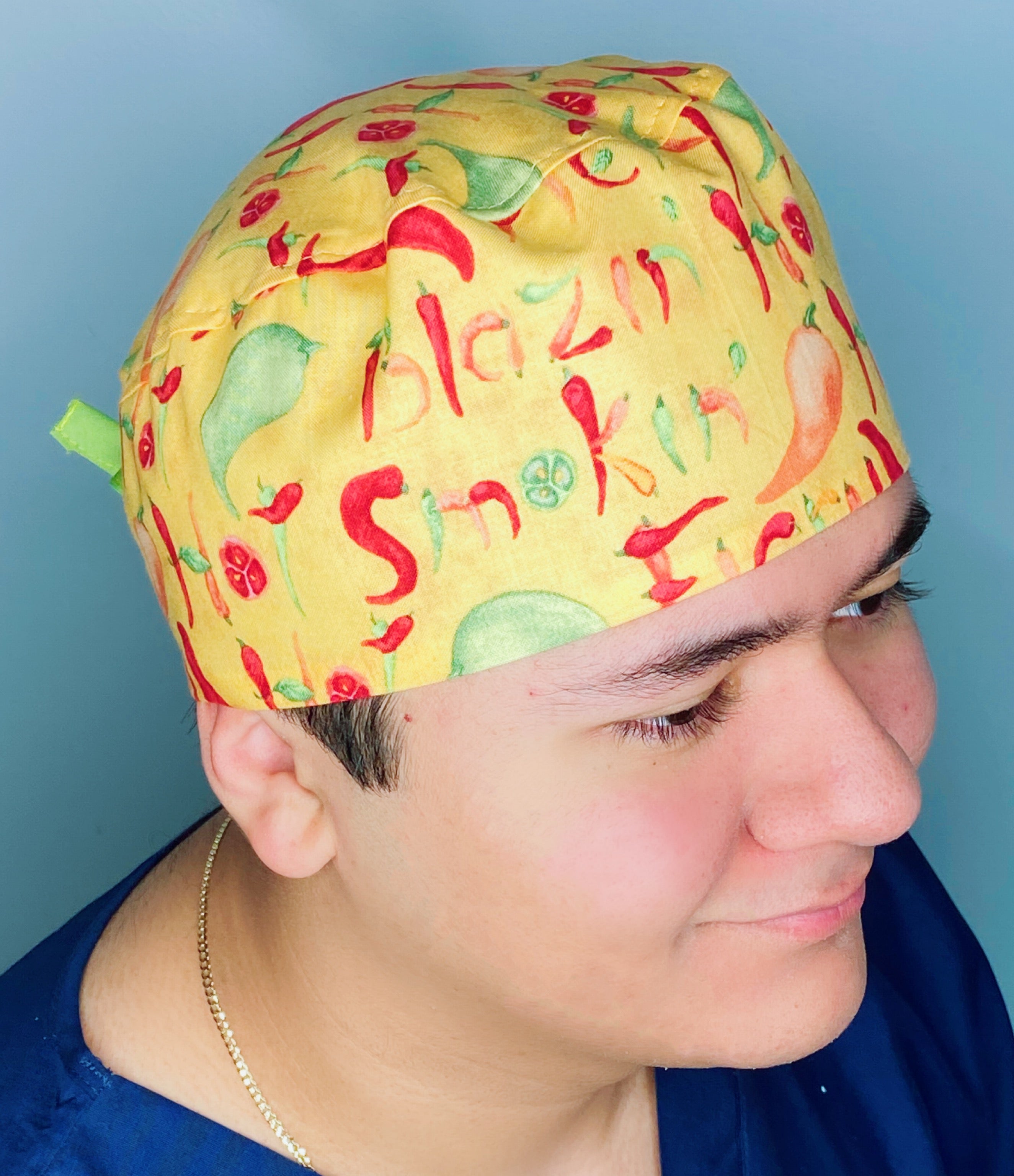 Hot Peppers on Yellow Unisex Food Scrub Cap