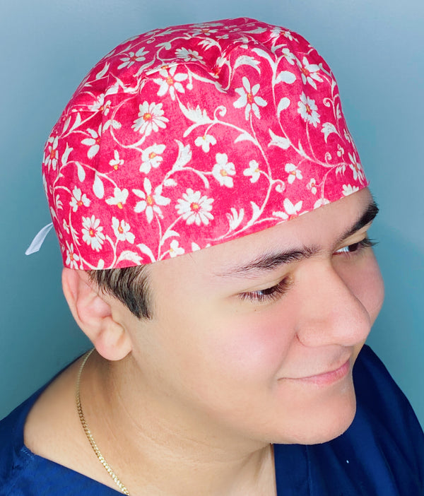 Coral Arabesque Mandala Floral Design Unisex Cute Scrub Cap