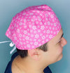 Small White Daisies on Pink Floral Design Unisex Cute Scrub Cap