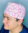 White Daisies on Pink Floral Design Unisex Cute Scrub Cap