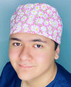 White Daisies on Pink Floral Design Unisex Cute Scrub Cap