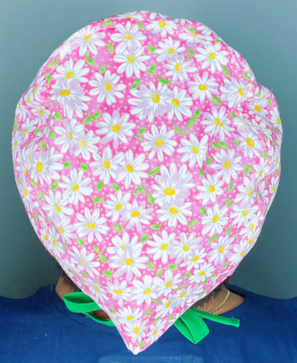 White Daisies on Pink Floral Design Unisex Cute Scrub Cap