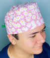 White Daisies on Pink Floral Design Unisex Cute Scrub Cap