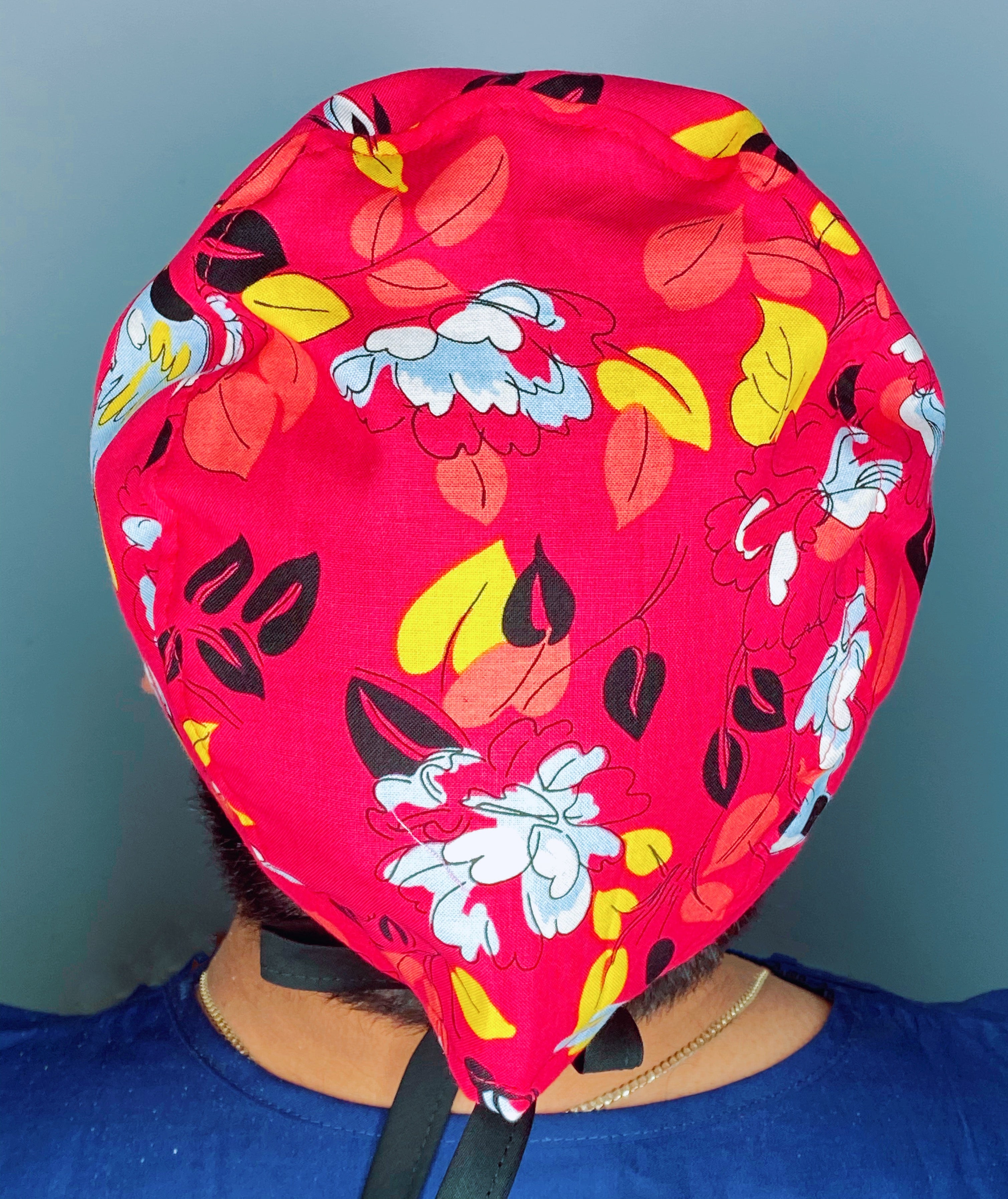 Bright Colorful Leaves Red Floral Design Unisex Cute Scrub Cap