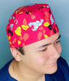 Bright Colorful Leaves Red Floral Design Unisex Cute Scrub Cap