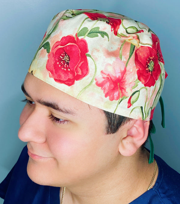 Red Roses Floral Design Unisex Cute Scrub Cap
