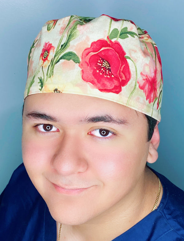 Red Roses Floral Design Unisex Cute Scrub Cap