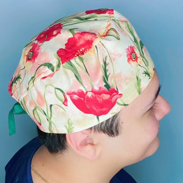 Red Roses Floral Design Unisex Cute Scrub Cap