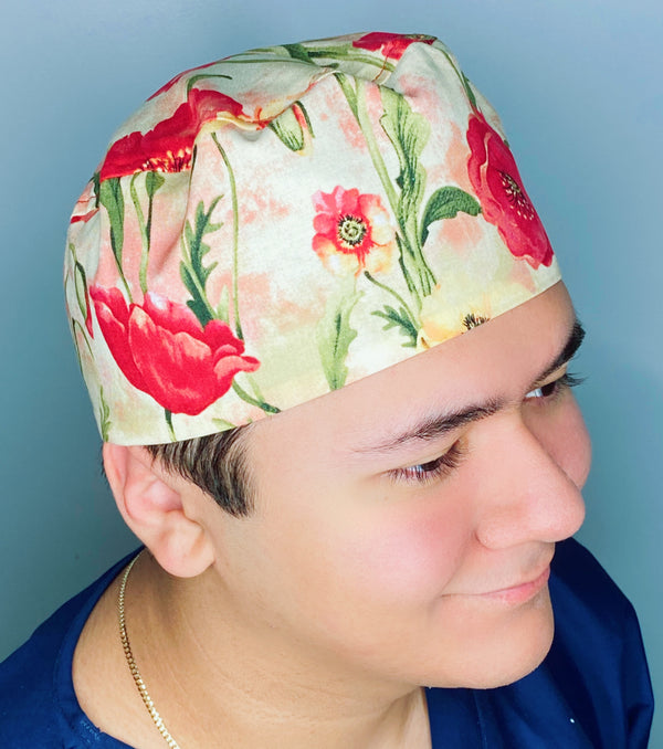 Red Roses Floral Design Unisex Cute Scrub Cap