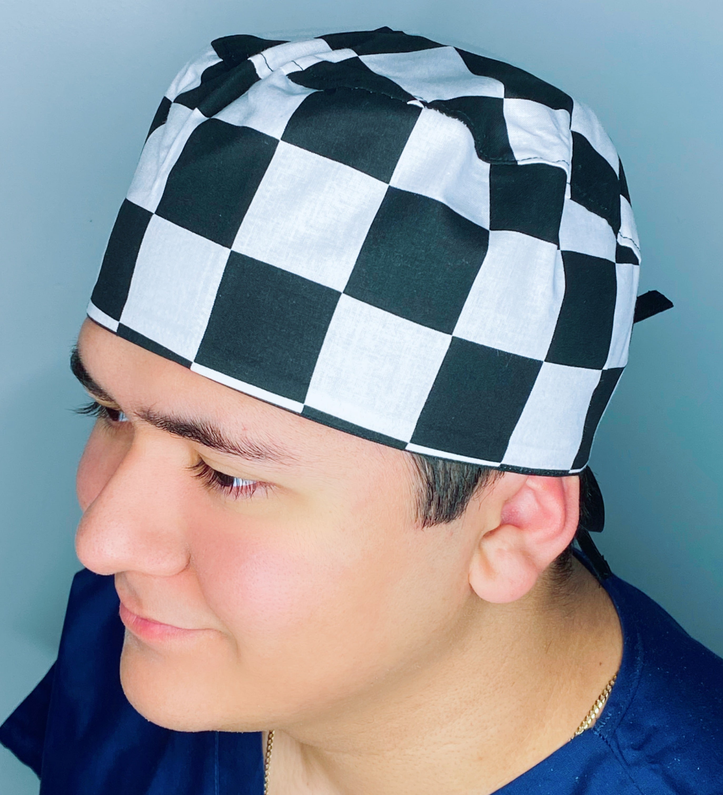 Checkerboard Black & White Unisex Fancy Scrub Cap