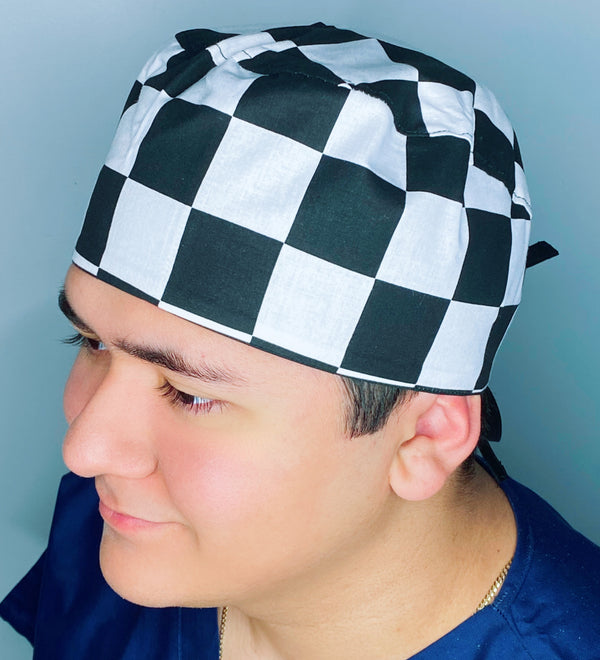 Checkerboard Black & White Unisex Fancy Scrub Cap