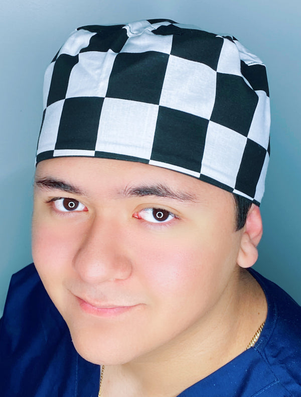 Checkerboard Black & White Unisex Fancy Scrub Cap