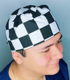 Checkerboard Black & White Unisex Fancy Scrub Cap