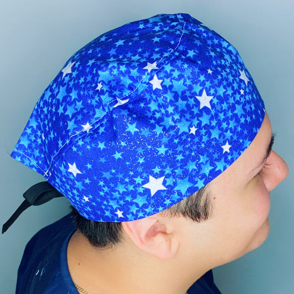 Stars Glitter Royal Blue Unisex Fancy Scrub Cap
