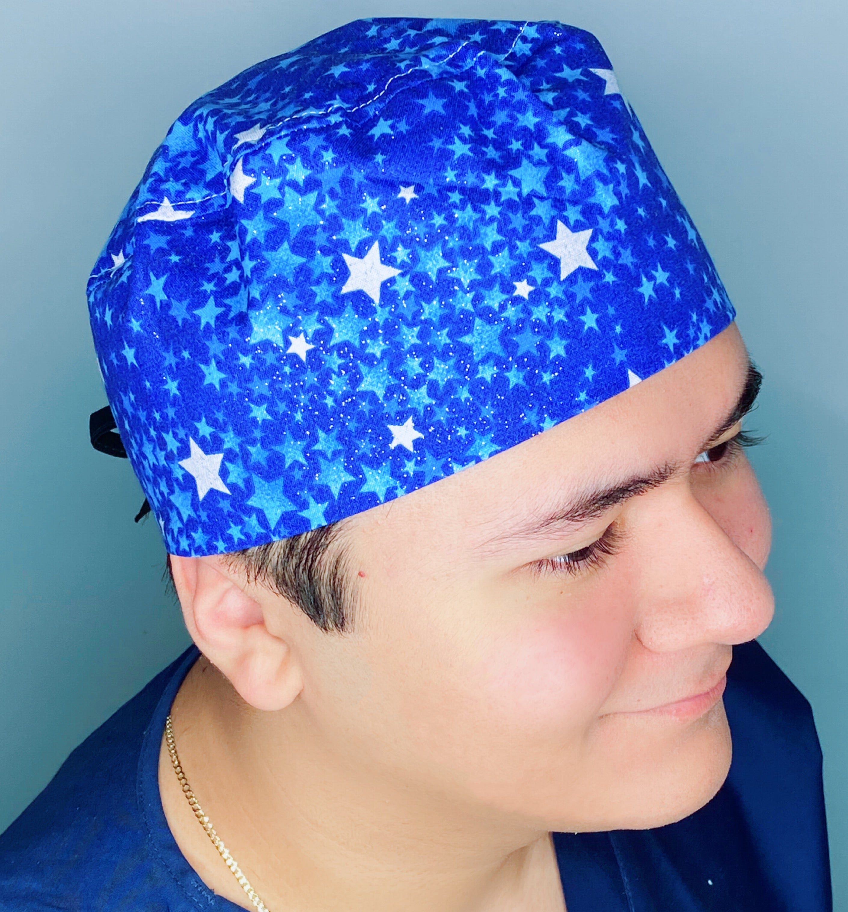 Stars Glitter Royal Blue Unisex Fancy Scrub Cap