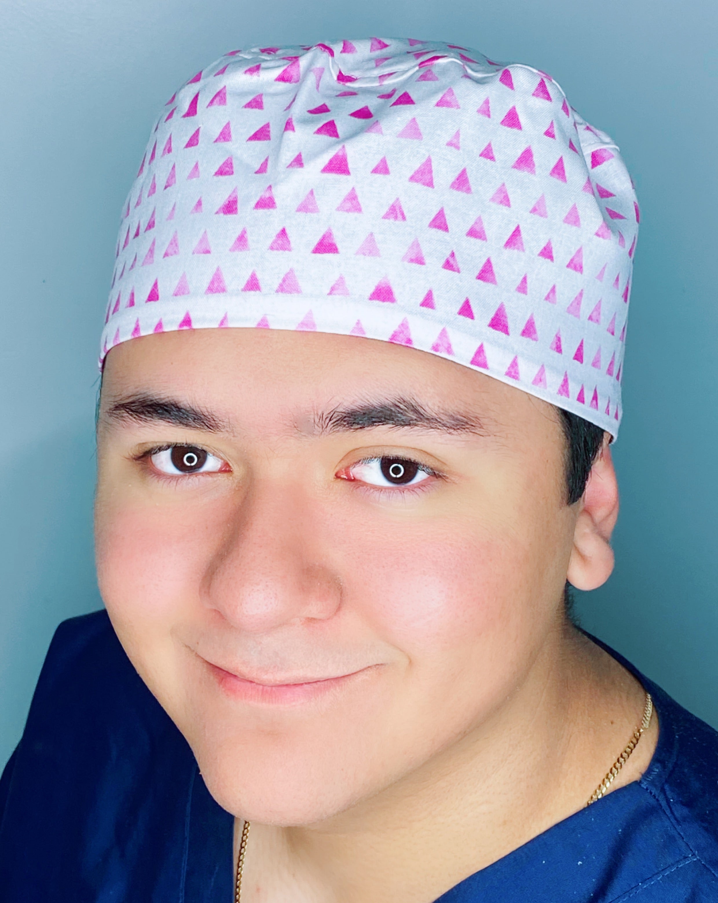 Pink Small Triangles on White Unisex Cute Scrub Cap
