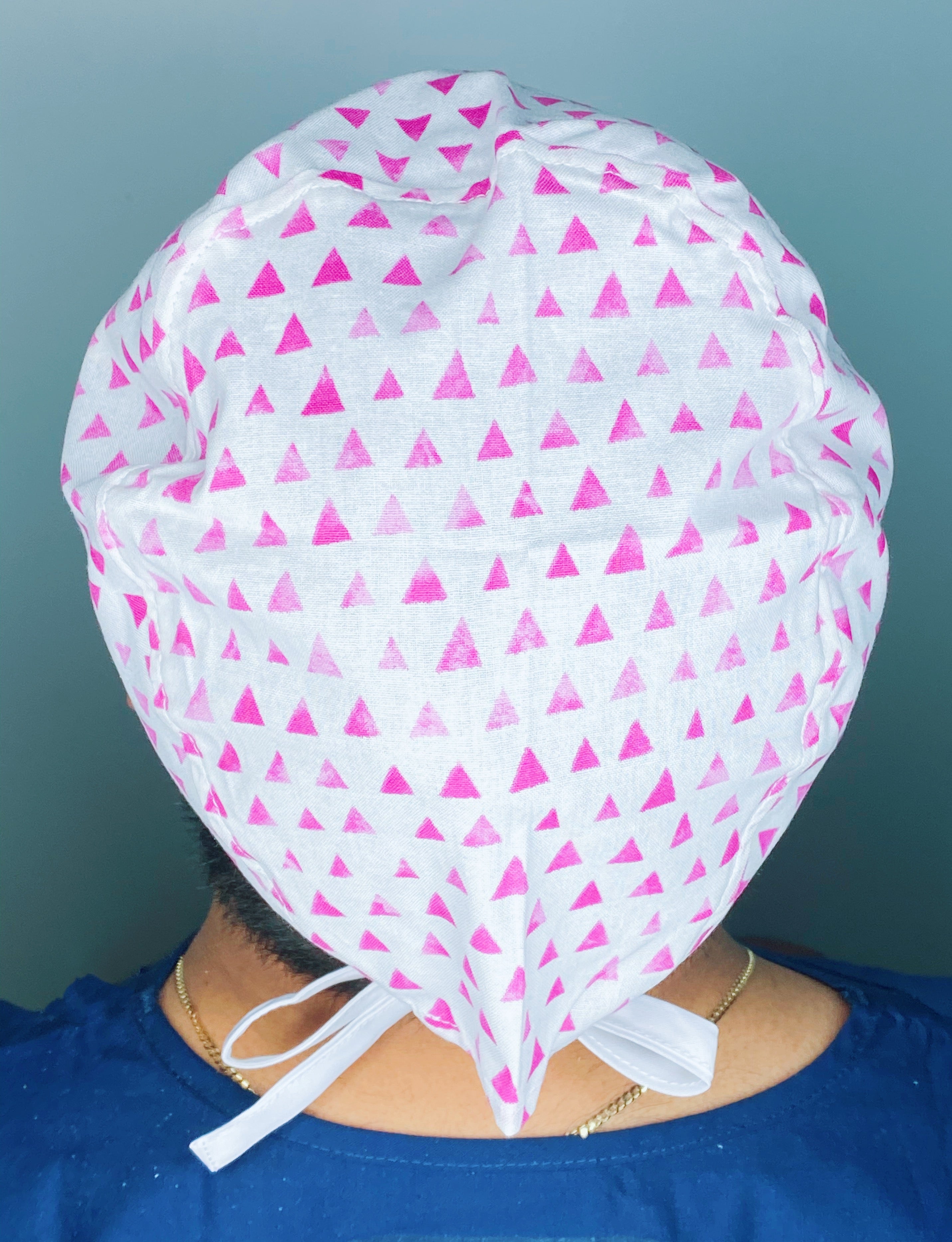 Pink Small Triangles on White Unisex Cute Scrub Cap
