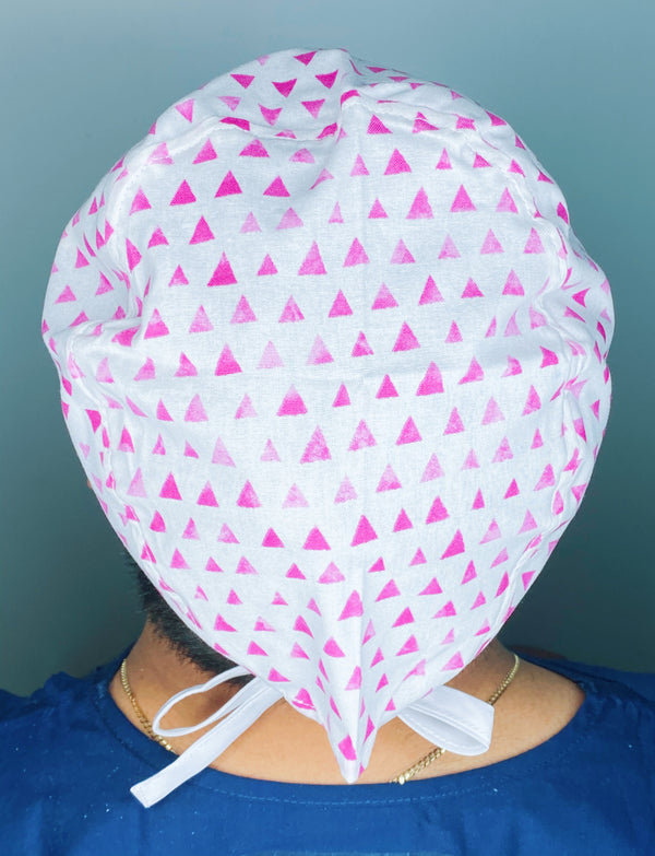 Pink Small Triangles on White Unisex Cute Scrub Cap
