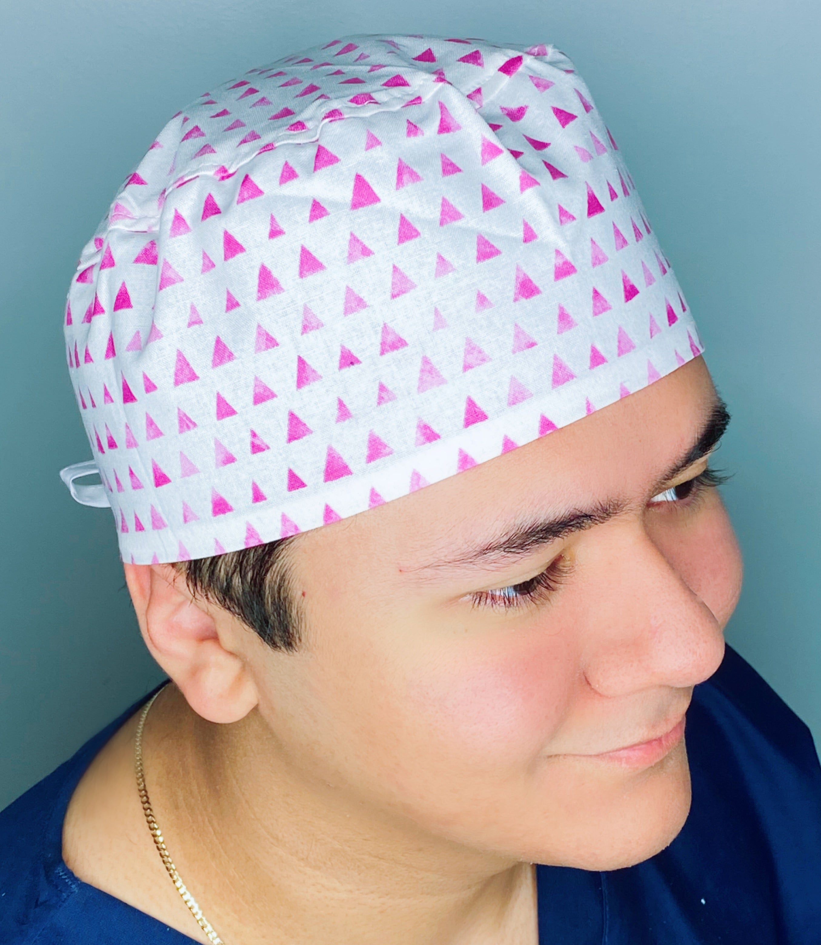Pink Small Triangles on White Unisex Cute Scrub Cap