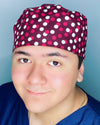Burgundy Polka Dots Unisex Fancy Scrub Cap