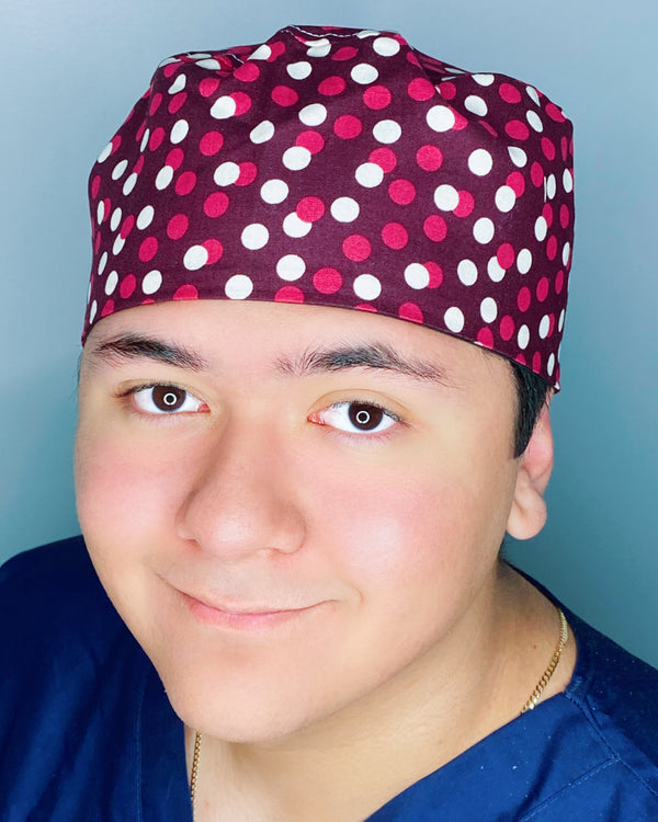 Burgundy Polka Dots Unisex Fancy Scrub Cap