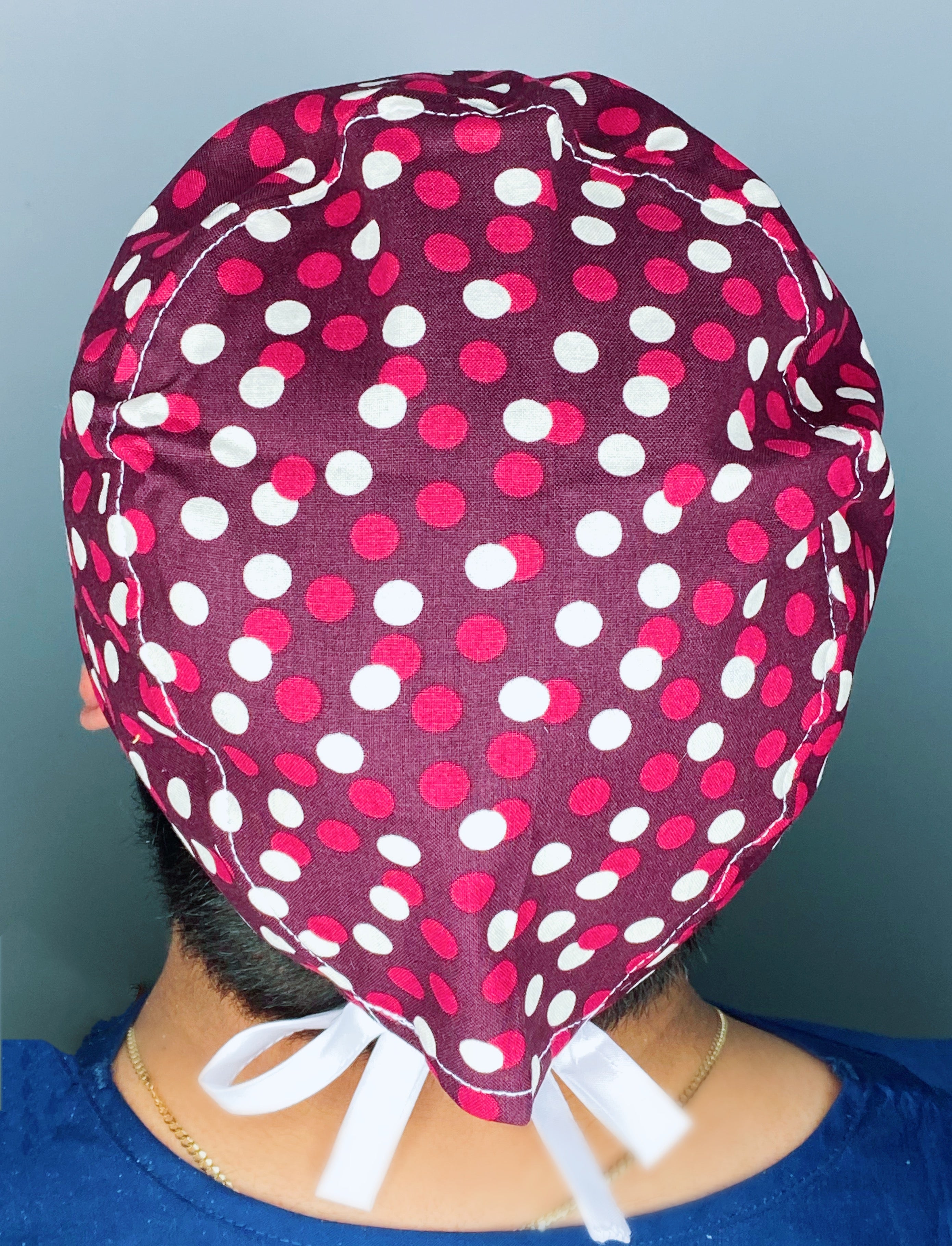 Burgundy Polka Dots Unisex Fancy Scrub Cap