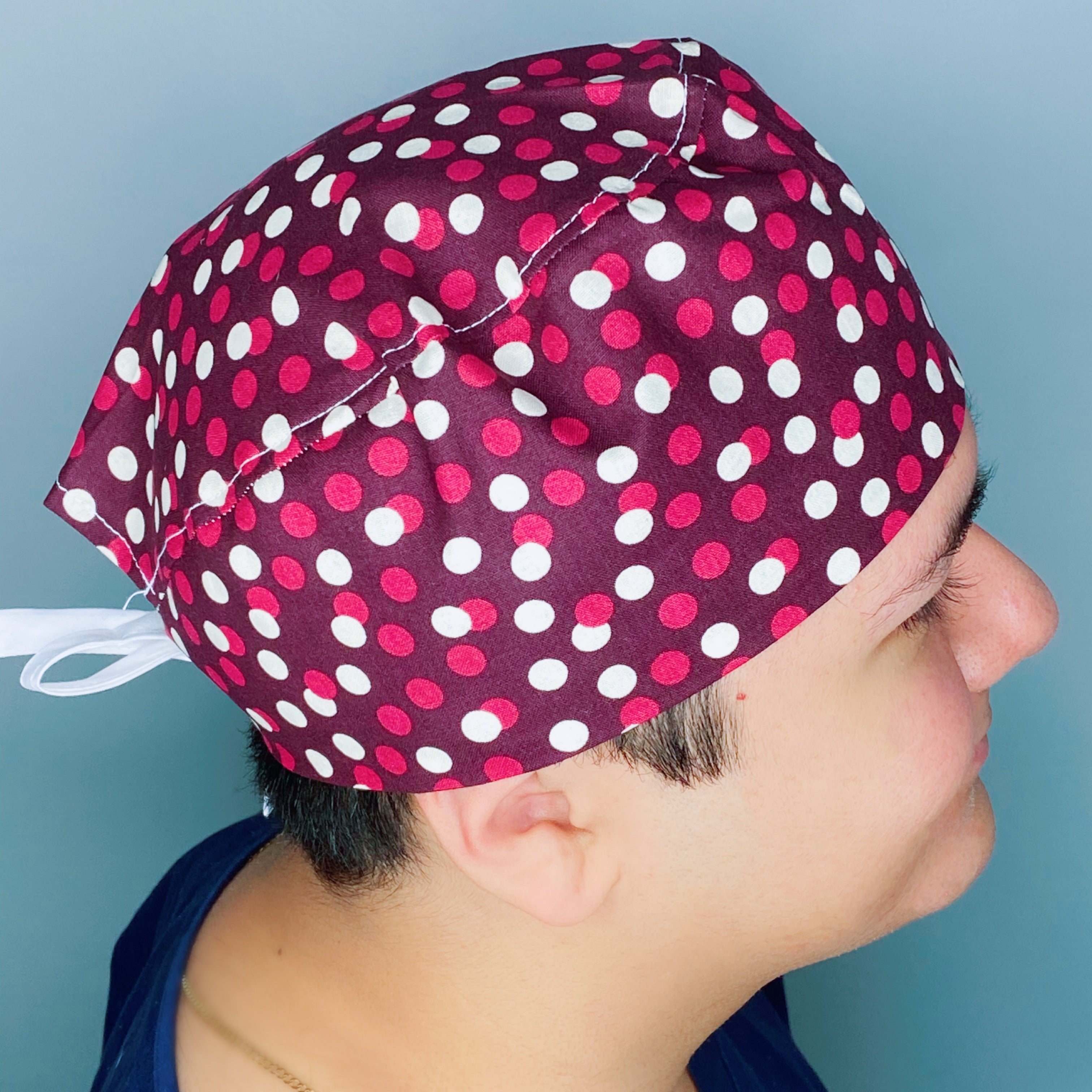 Burgundy Polka Dots Unisex Fancy Scrub Cap