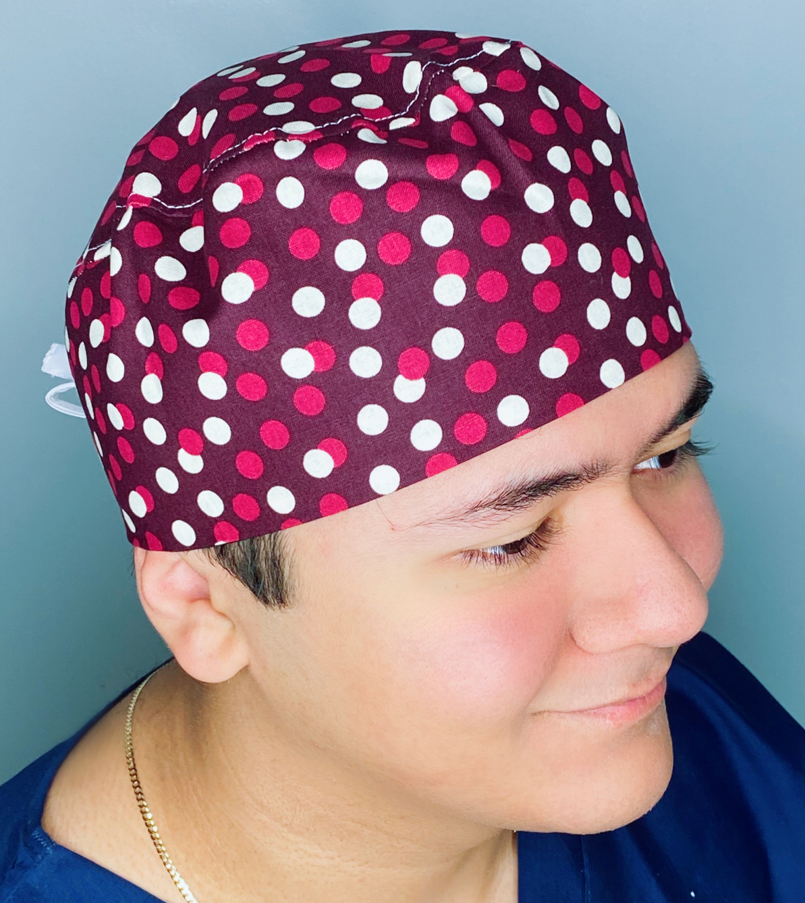 Burgundy Polka Dots Unisex Fancy Scrub Cap