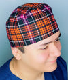 Orange & Pink Plaid Design Unisex Fancy Scrub Cap