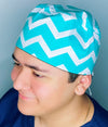 Aqua & White Chevron Design Unisex Cute Scrub Cap