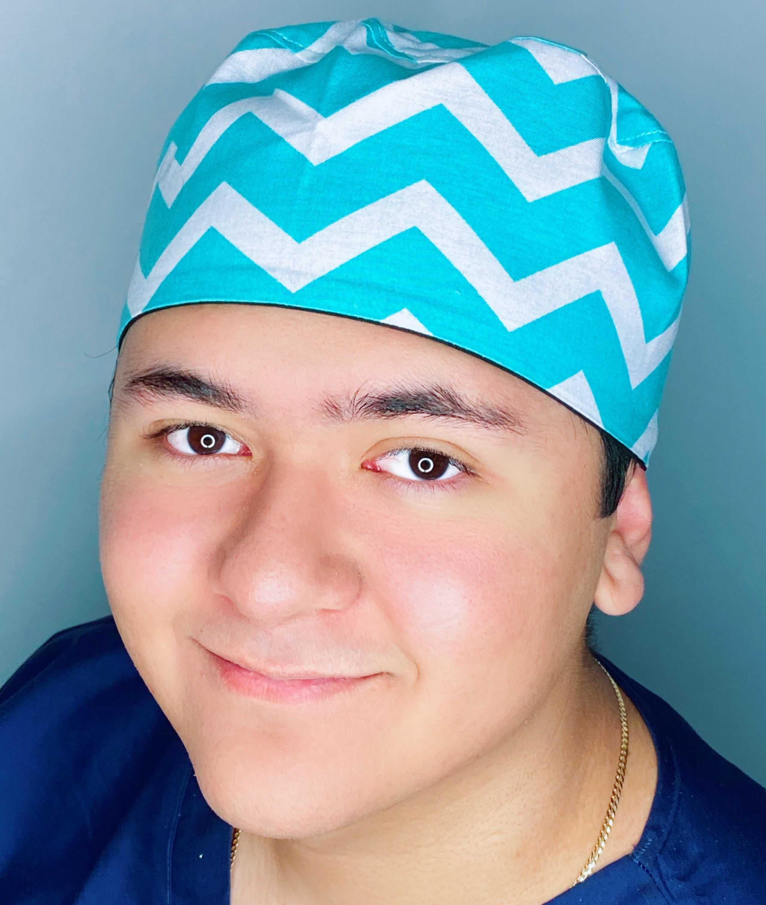 Aqua & White Chevron Design Unisex Cute Scrub Cap