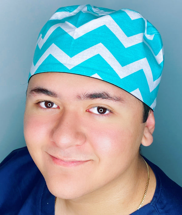 Aqua & White Chevron Design Unisex Cute Scrub Cap