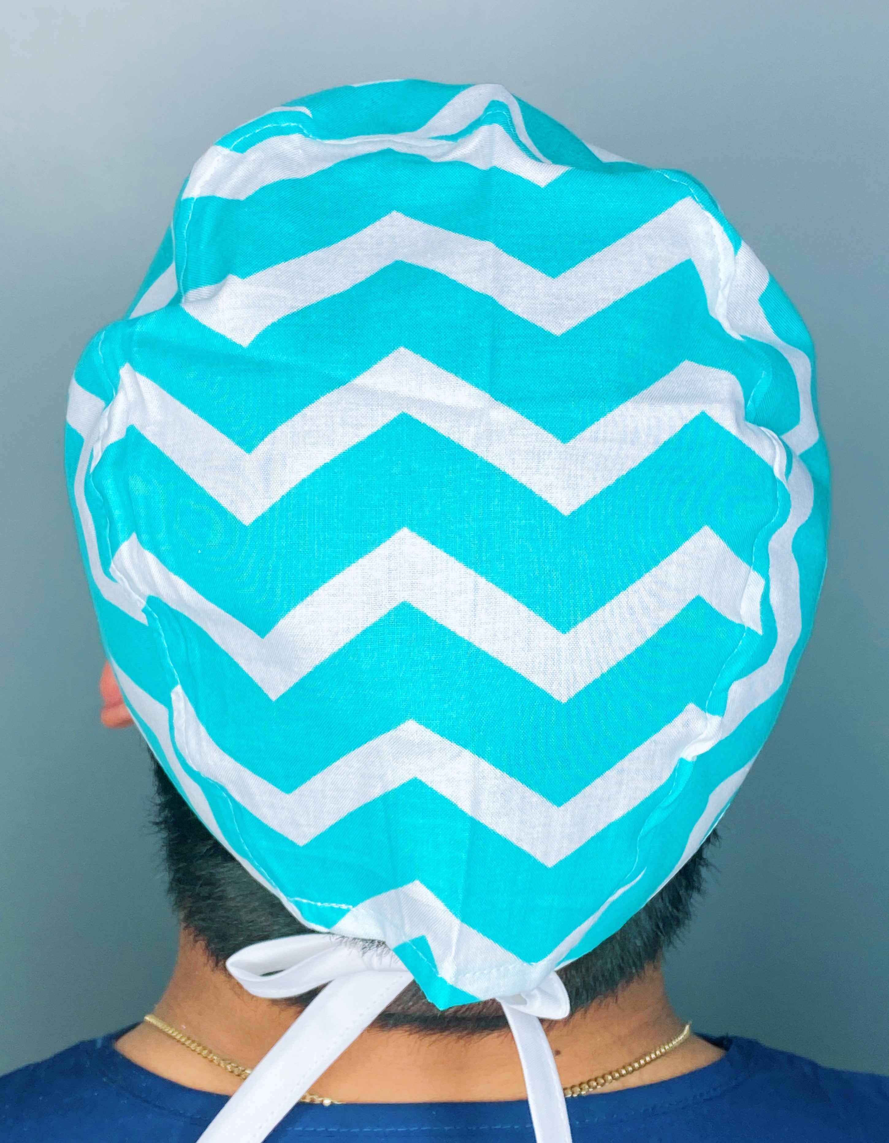 Aqua & White Chevron Design Unisex Cute Scrub Cap