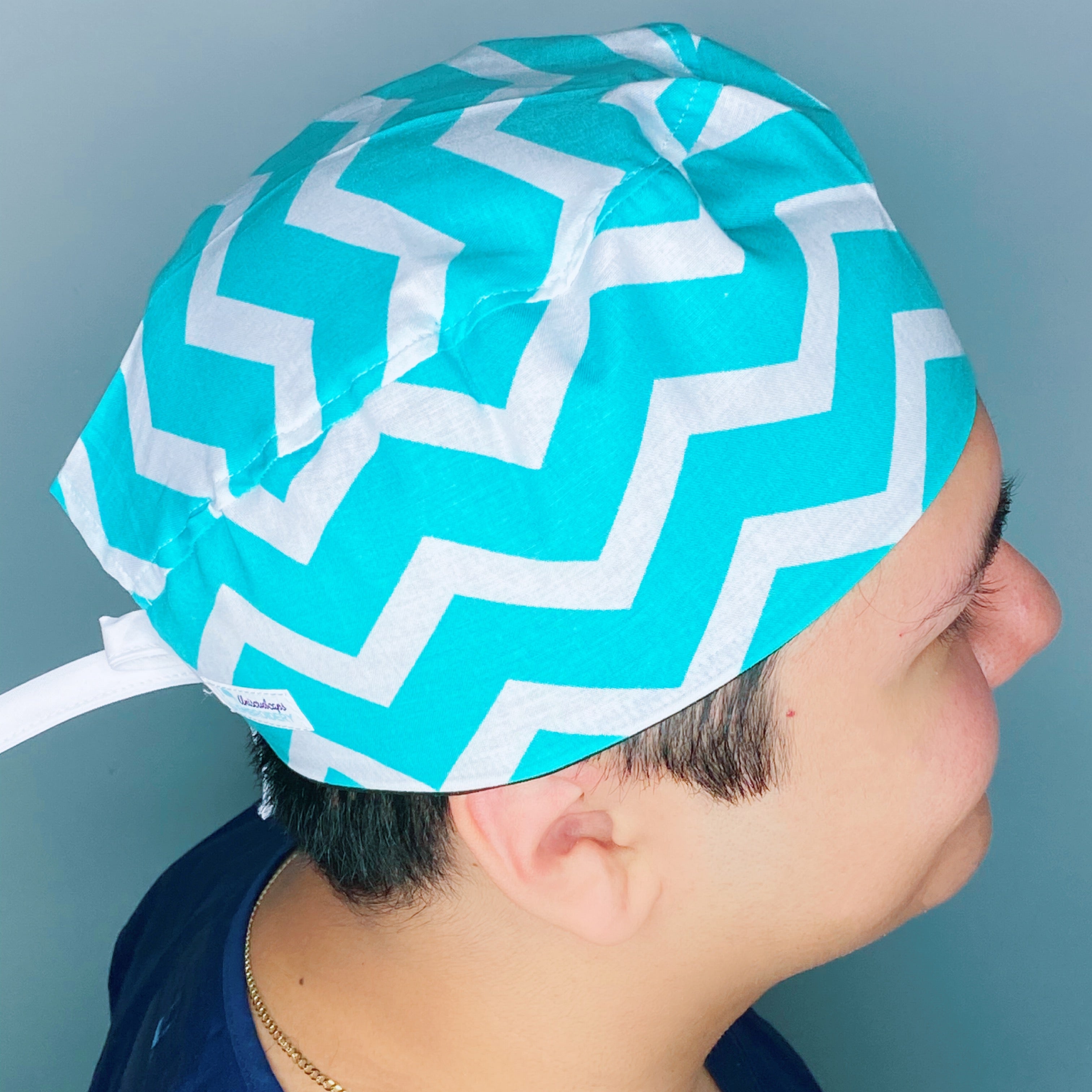 Aqua & White Chevron Design Unisex Cute Scrub Cap