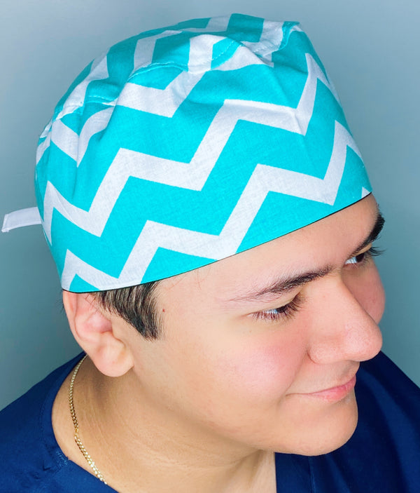 Aqua & White Chevron Design Unisex Cute Scrub Cap