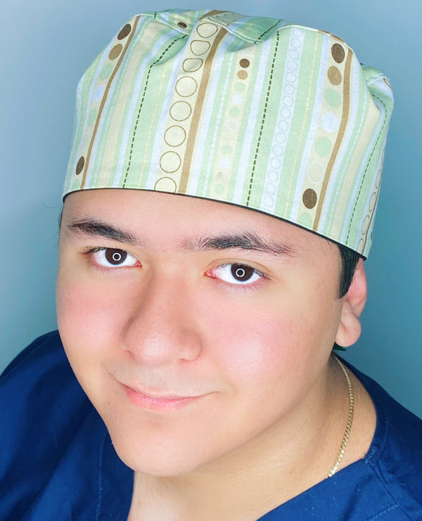 Polka Dots & Stripes on Light GreenUnisex Fancy Scrub Cap