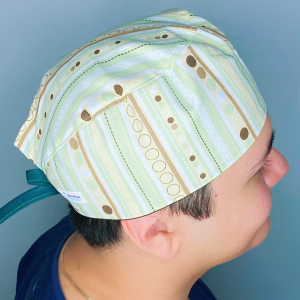 Polka Dots & Stripes on Light GreenUnisex Fancy Scrub Cap
