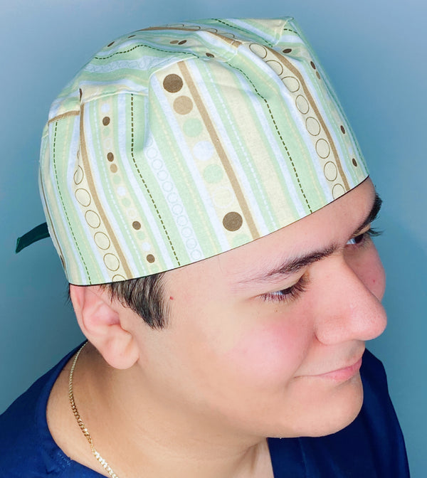 Polka Dots & Stripes on Light GreenUnisex Fancy Scrub Cap