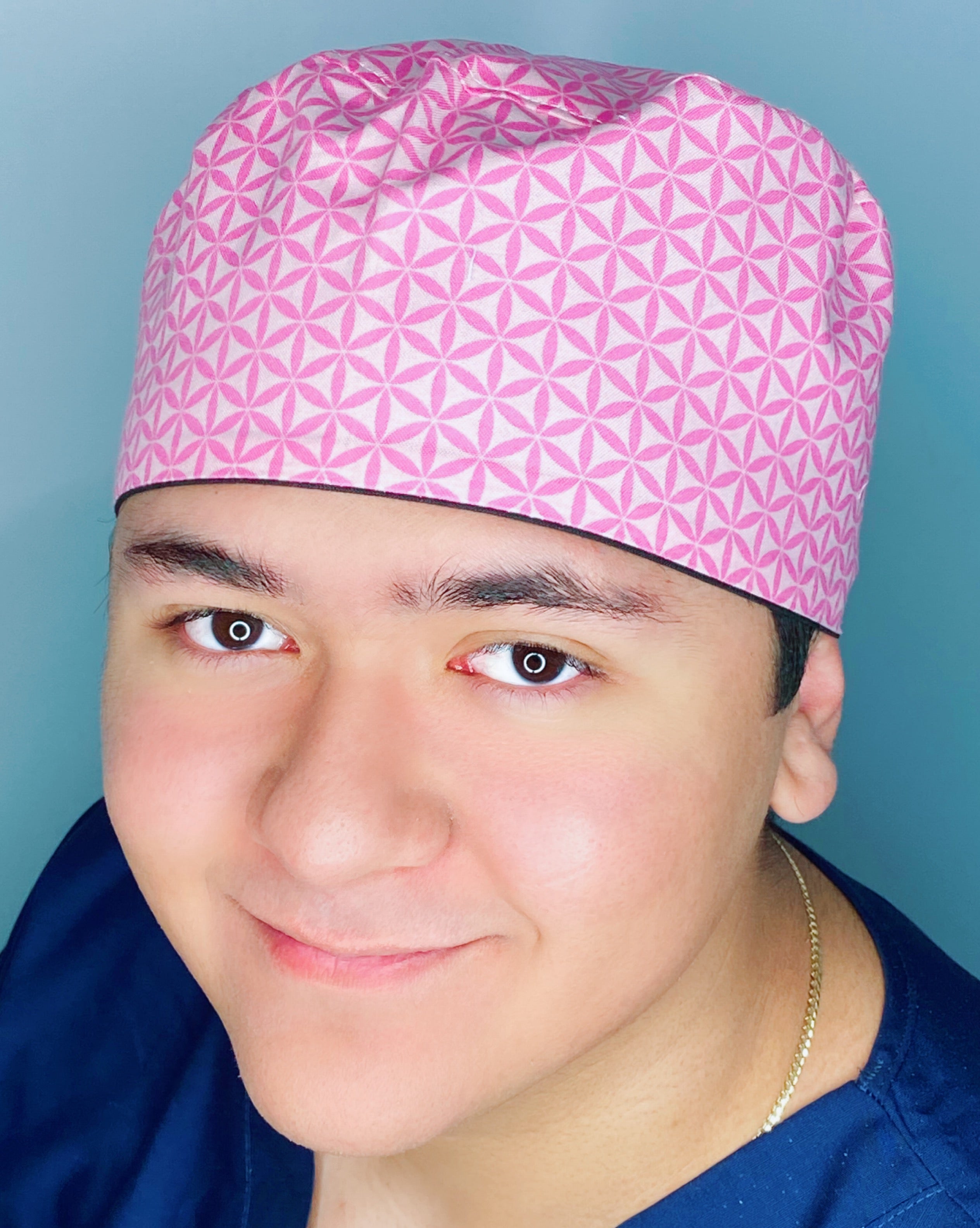 Pink Hexagon Shapes Arabesque Mandala Floral Design Unisex Cute Scrub Cap