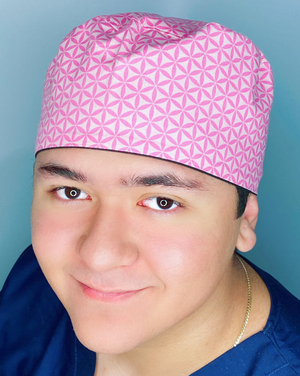 Pink Hexagon Shapes Arabesque Mandala Floral Design Unisex Cute Scrub Cap