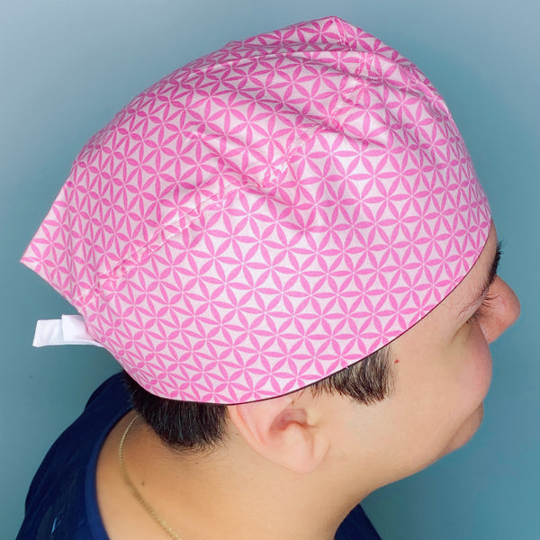 Pink Hexagon Shapes Arabesque Mandala Floral Design Unisex Cute Scrub Cap