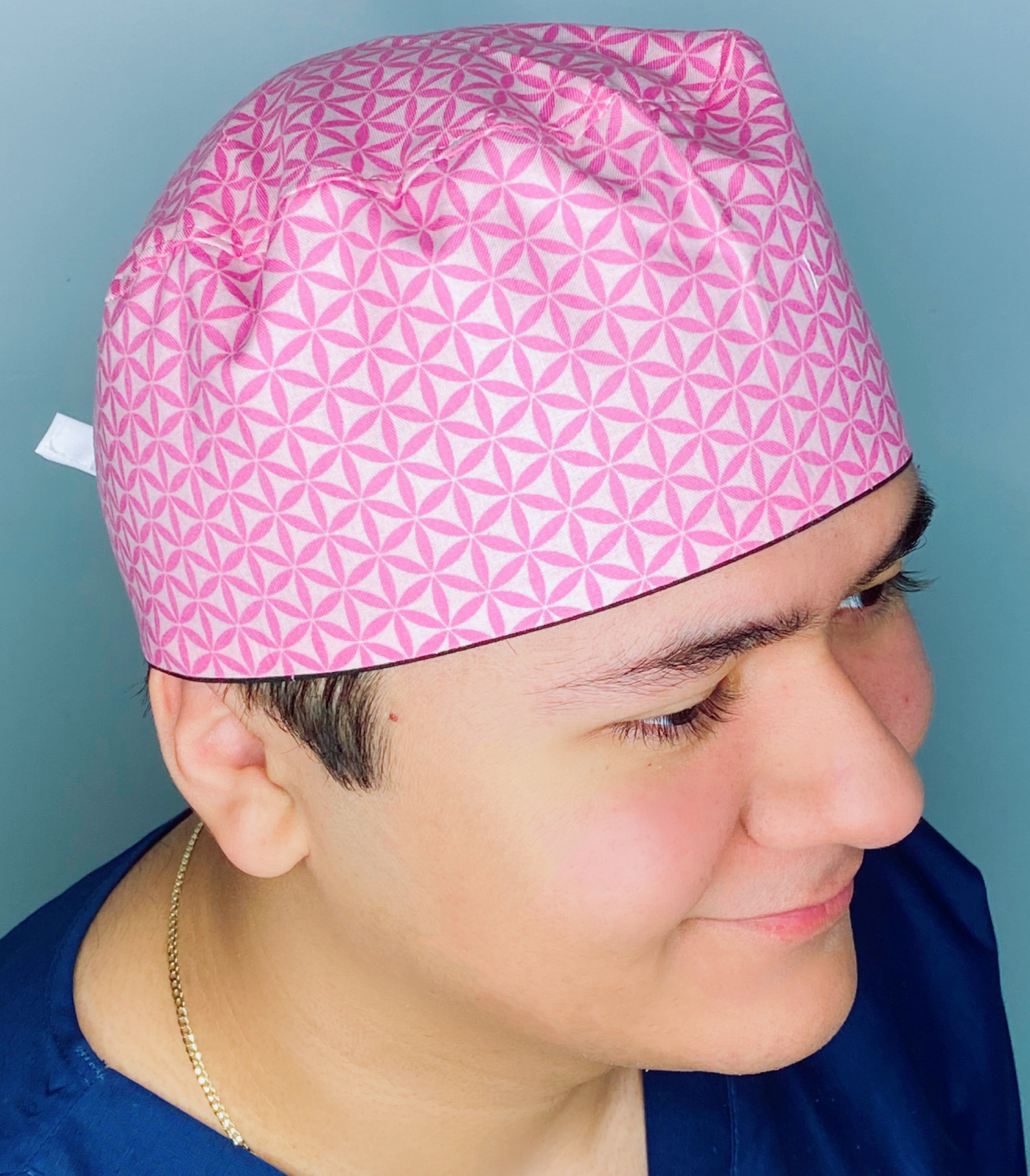 Pink Hexagon Shapes Arabesque Mandala Floral Design Unisex Cute Scrub Cap